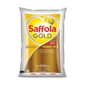 Saffola Gold Refined Cooking oil | Blended Rice Bran & Sunflower oil | Helps Keeps Heart Healthy, 1 L Pouch